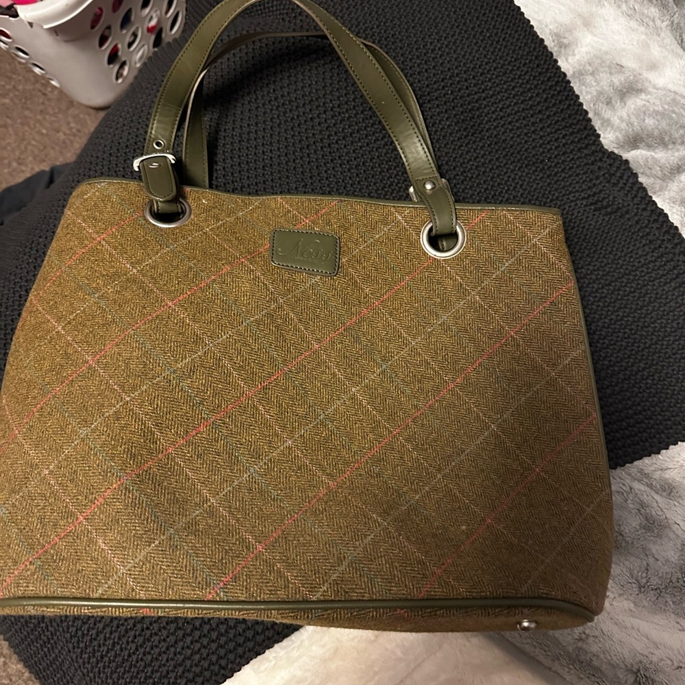 Elegant Green and Brown Quilted Tote Bag